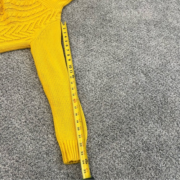 Lands End Drifter 100% Cotton Yellow Chunky Cableknit Sweater Turtleneck Size XS - Picture 6 of 8